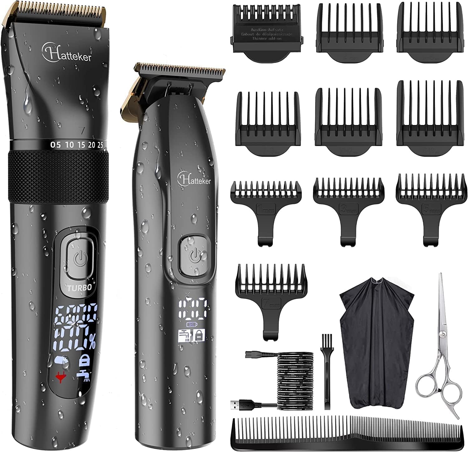 71jGByCWHyL._SY1450_.jpg Hatteker Profi Haarschneidemaschine Set mit T-Blade Trimmer – IPX7 Wasserdicht für Herren – Bild 1