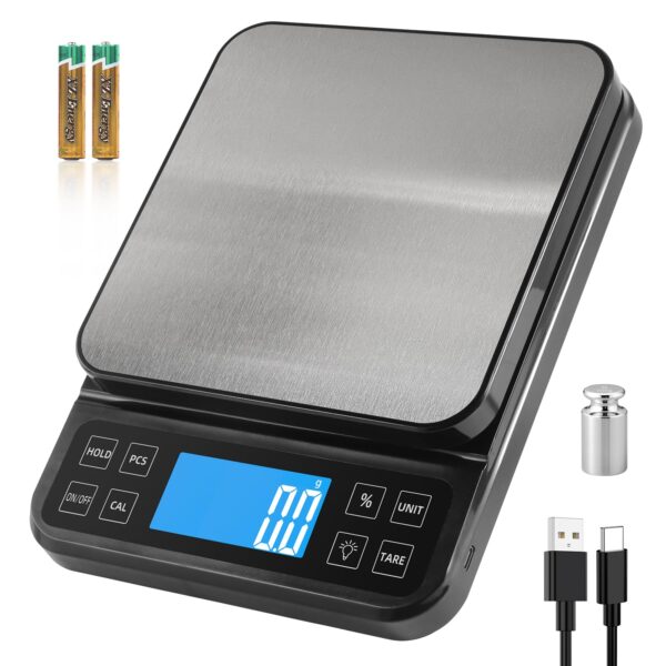 BOMATA Digitale Küchenwaage 5 kg mit Prozentfunktion – Hochpräzise Bäckereiwaage USB-aufladbar