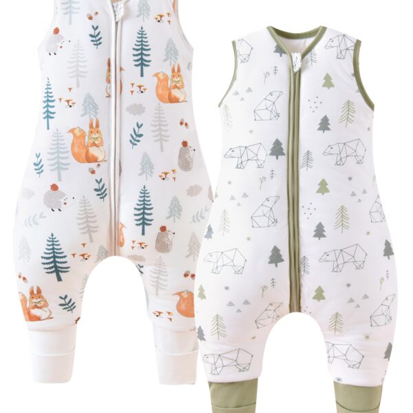 Chilsuessy Baby Schlafsack mit Beinen 1.5 Tog – 2er Pack 100% Baumwolle für 85–95 cm