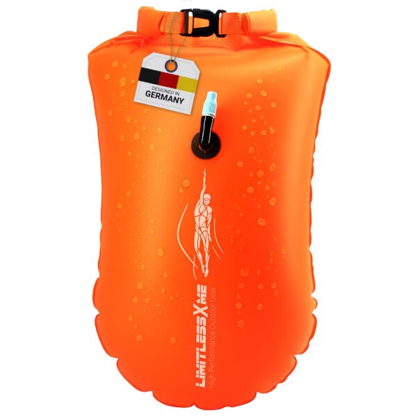 LimitlessXme Schwimmboje 28L Orange – Sicherheitsboje mit Trockensack für Freiwasserschwimmen