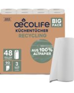 oecolife Küchentücher Recycling 48 Rollen – 3-lagig, Made in Germany