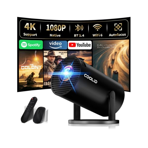 coolid Mini Beamer 4K – Tragbarer Projektor mit WiFi 6, Bluetooth 5.4 & 1400 Lumen