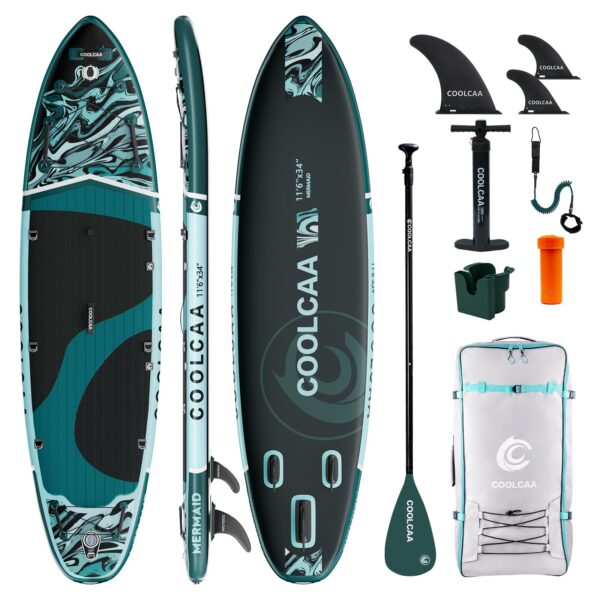 COOLCAA SUP Board 355cm Aufblasbar – Stabiles Stand-Up Paddleboard mit Zubehör für Anfänger & Profis