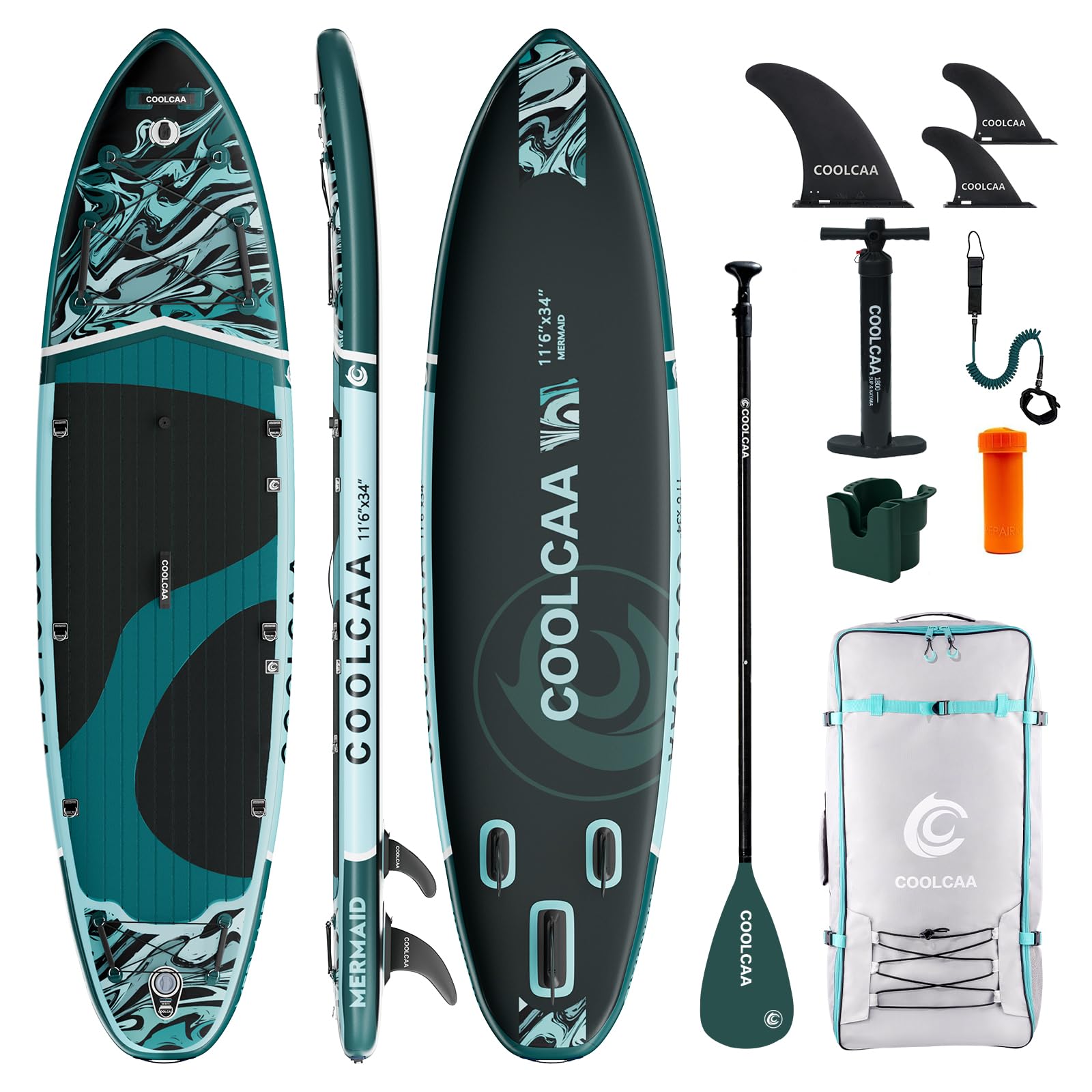 71kYwNFUk2L._SY1600_.jpg COOLCAA SUP Board 355cm Aufblasbar – Stabiles Stand-Up Paddleboard mit Zubehör für Anfänger & Profis – Bild 1