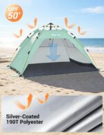 Glymnis Strandmuschel Quick Up mit UV-Schutz 50+ – Automatisches Strandzelt für 3-4 Personen – Bild 3