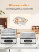 FOHERE Dörrautomat Edelstahl 420W – 5 höhenverstellbare Tabletts, LED-Anzeige, Timer bis 48h – Bild 6