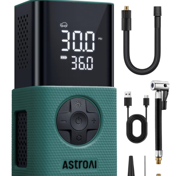 AstroAI Kabellose Elektrische Luftpumpe – Tragbare Akku-Fahrradpumpe mit LED für Fahrrad, Auto & Motorrad