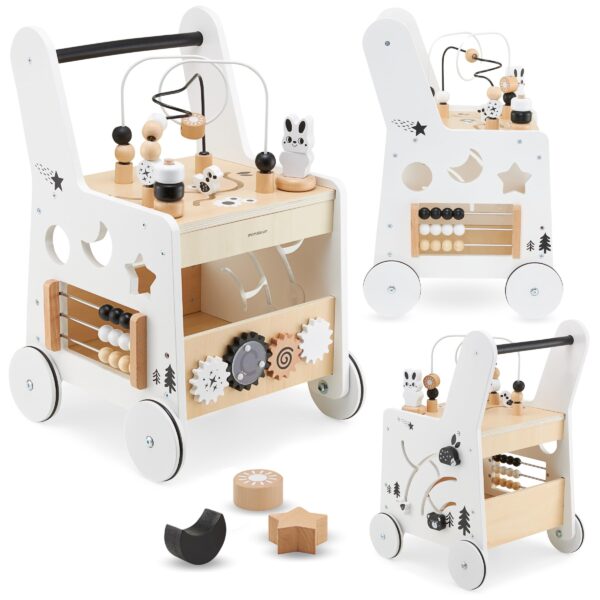 Mamabrum 6-in-1 Holz-Lauflernwagen – Motorikspielzeug & Lernhilfe für Kleinkinder