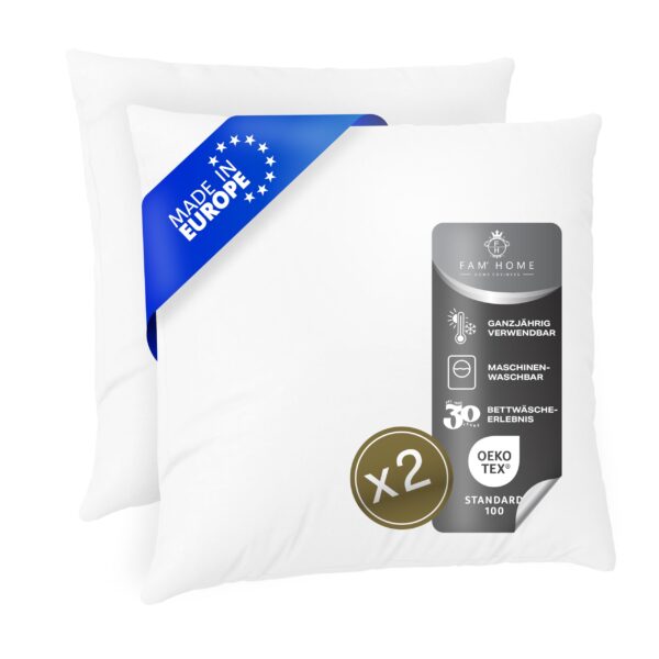 FAM HOME Kopfkissen 80x80 2er Set – Mikrofaser Allergiker-Kissen mit optimaler Nackenstütze