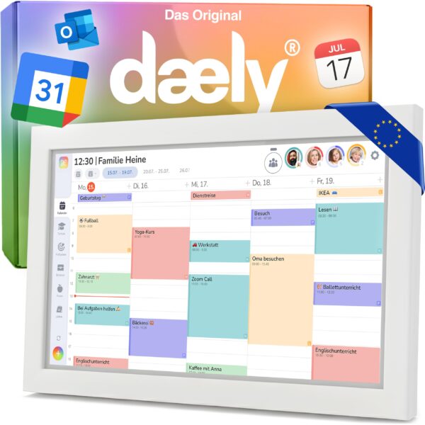dæly Calendar 15.6" Touchscreen – Intelligenter Familienkalender mit Wi-Fi & App