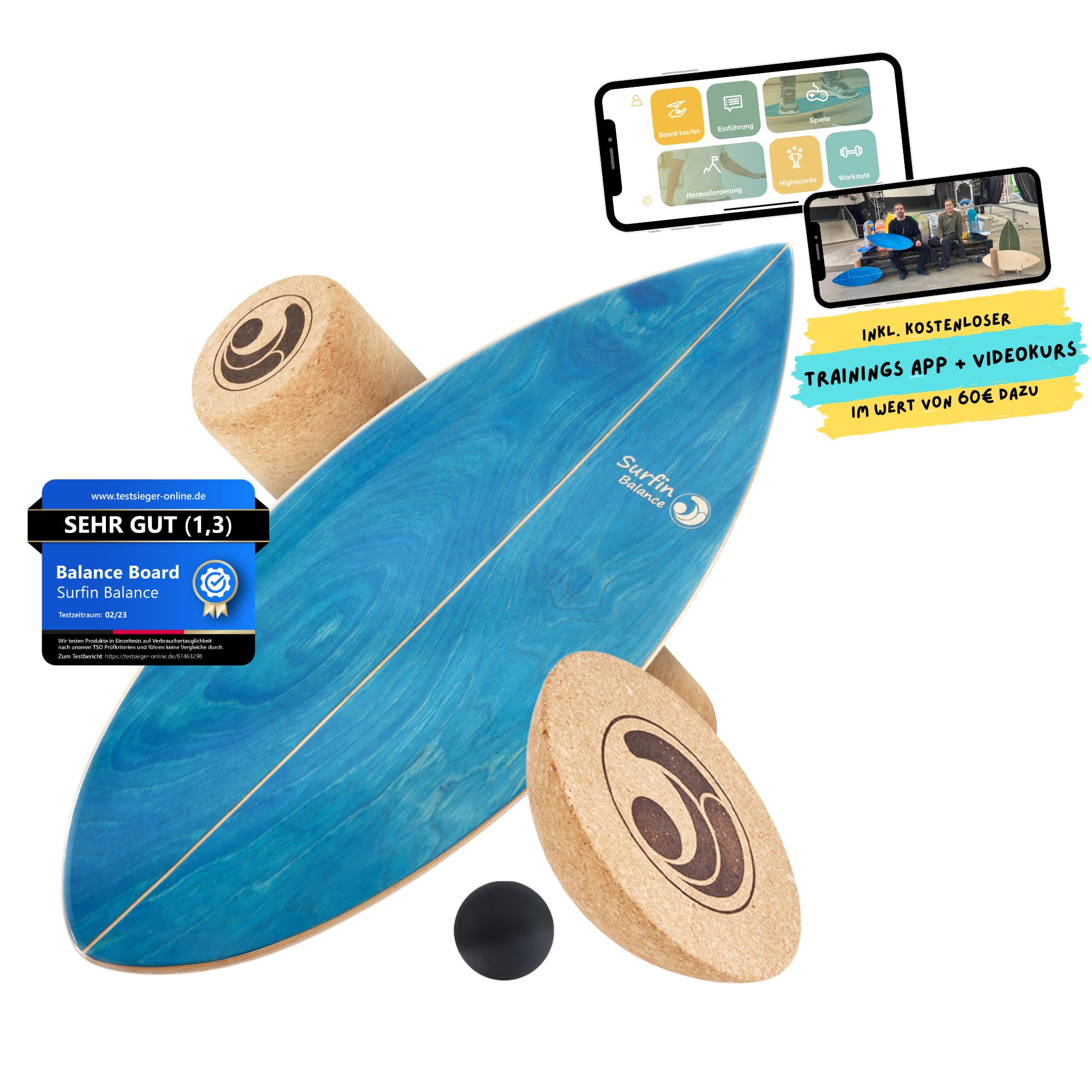 71mIRhb6AUL._SY2000_.jpg Surfin Balance Board Set mit App – Holz Wobble Board für Kinder & Erwachsene – Bild 1