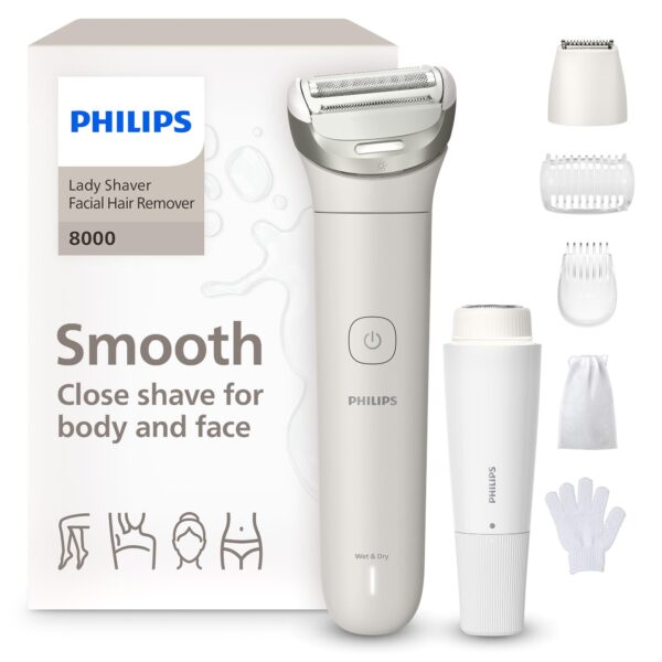 Philips Lady Shaver Series 8000 – Kabelloser Damenrasierer mit flexiblem Kopf & LED für Körper