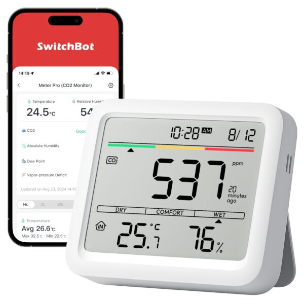 SwitchBot CO2-Melder Meter Pro – 6-in-1 Luftqualitätsmessgerät mit Bluetooth & App-Steuerung