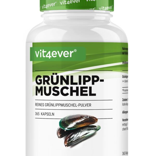 Vit4ever Grünlippmuschel 365 Kapseln à 600 mg – Hochdosiert mit natürlichen Glycosaminoglykanen