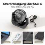 VOXON USB Tischventilator mit 5 Geschwindigkeiten – Leiser Miniventilator für Büro & Zuhause – Bild 6