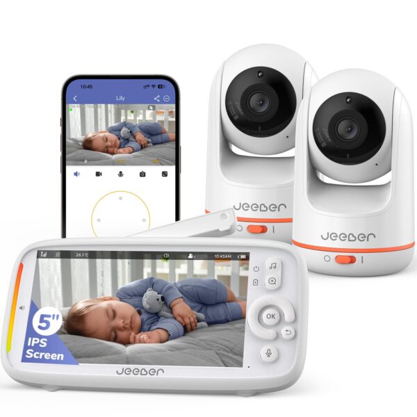 jeeber Babyphone mit 2 Kameras – 2K WLAN Videofon mit 360° Schwenk & HDR-Nachtsicht