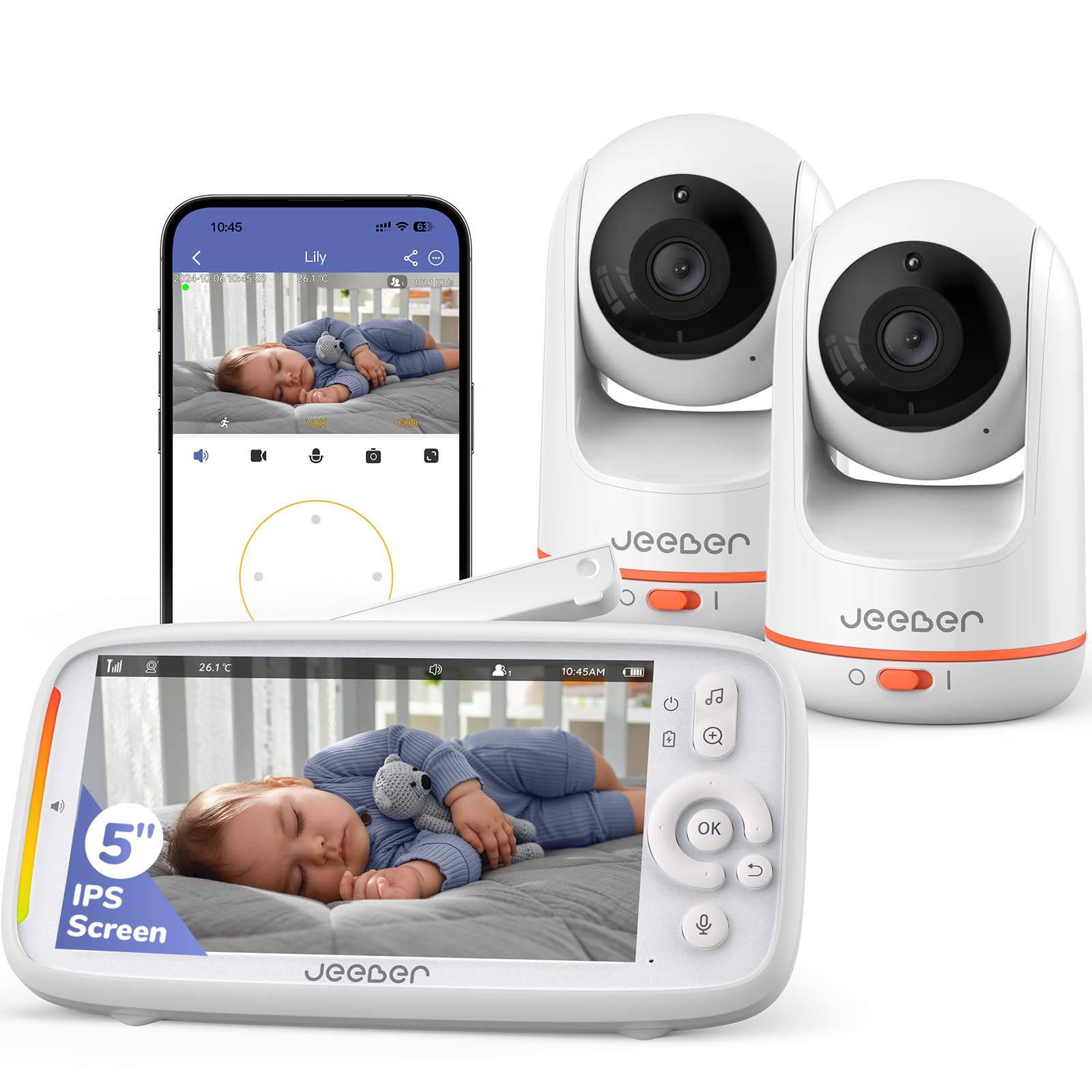 71nGzWSwrL._SY1600_.jpg jeeber Babyphone mit 2 Kameras – 2K WLAN Videofon mit 360° Schwenk & HDR-Nachtsicht – Bild 1