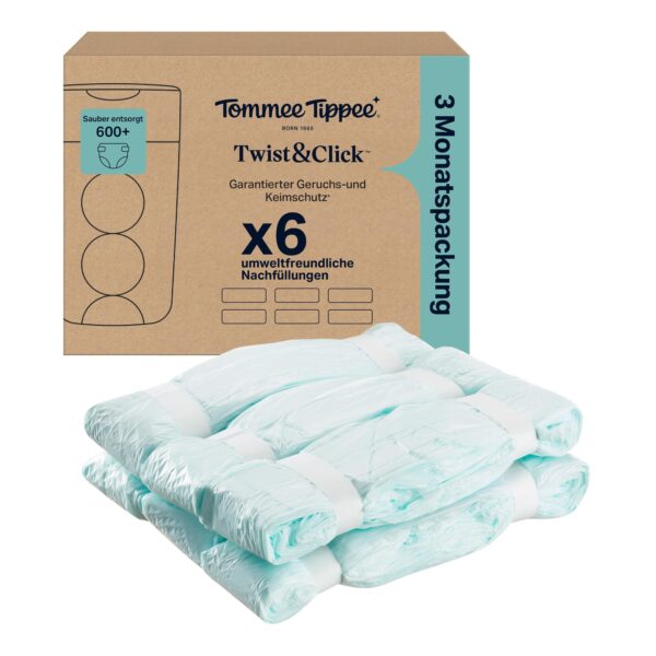 Tommee Tippee Twist & Click Nachfüllfolie 6er-Pack – Antibakterielle Windeleimer-Folie