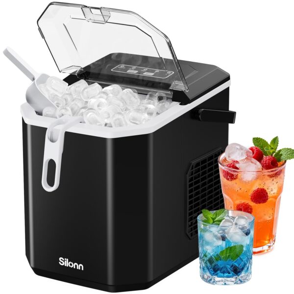 Silonn Mini Eiswürfelmaschine – 12 kg/Tag, Tragbar & Selbstreinigend
