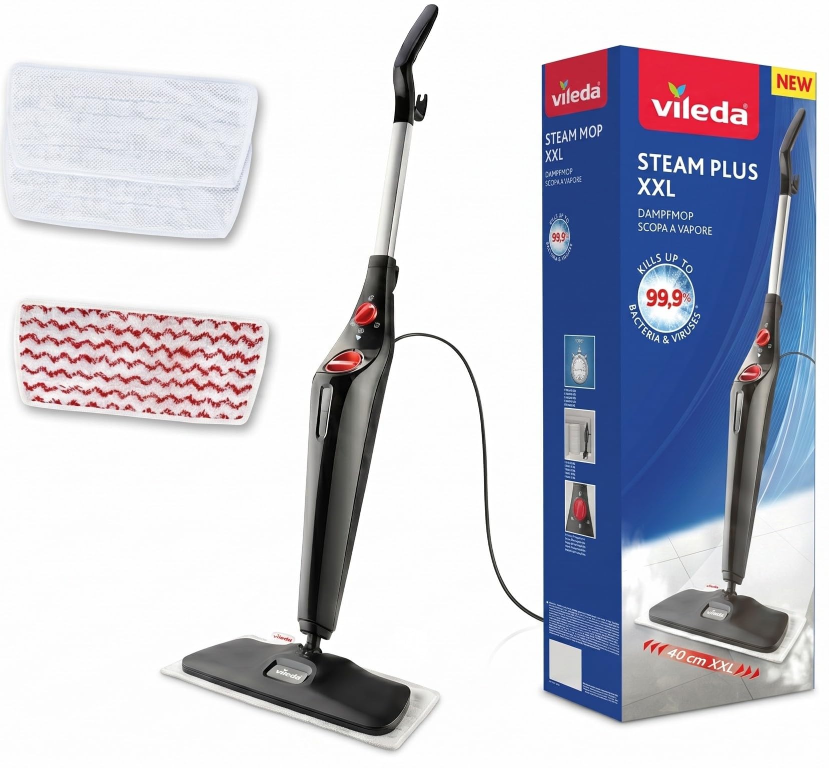 71nYdHpjaRL._SY1536_.jpg Vileda Steam Plus XXL Dampfreiniger – 40 cm Wischerplatte für hygienische Bodenreinigung ohne Chemie – Bild 1