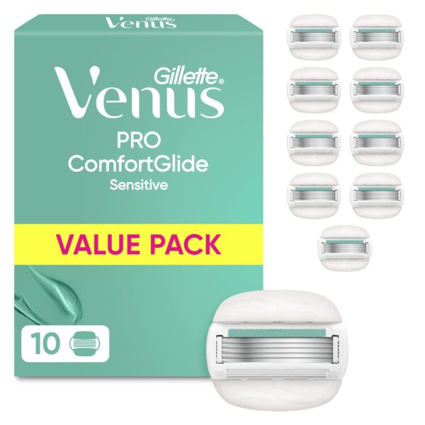 Gillette Venus Pro Comfortglide Sensitive – 10 Rasierklingen für Damen mit Aloe Vera