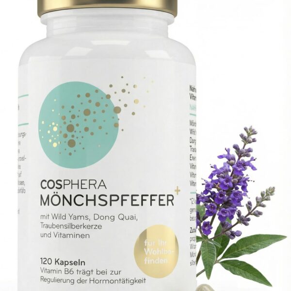 Mönchspfeffer Kapseln hochdosiert – 100 mg Vitex + Vitamin B6, B12, Eisen – vegan