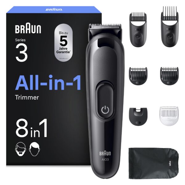 Braun Multigroom Series 3 AIO3545 – 8-in-1 Bart- & Haarschneider mit 14 Längen