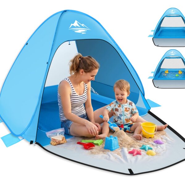 MAXDONE Pop-Up Strandmuschel mit integriertem Pool – UV-Schutz 50+ für 2-3 Personen
