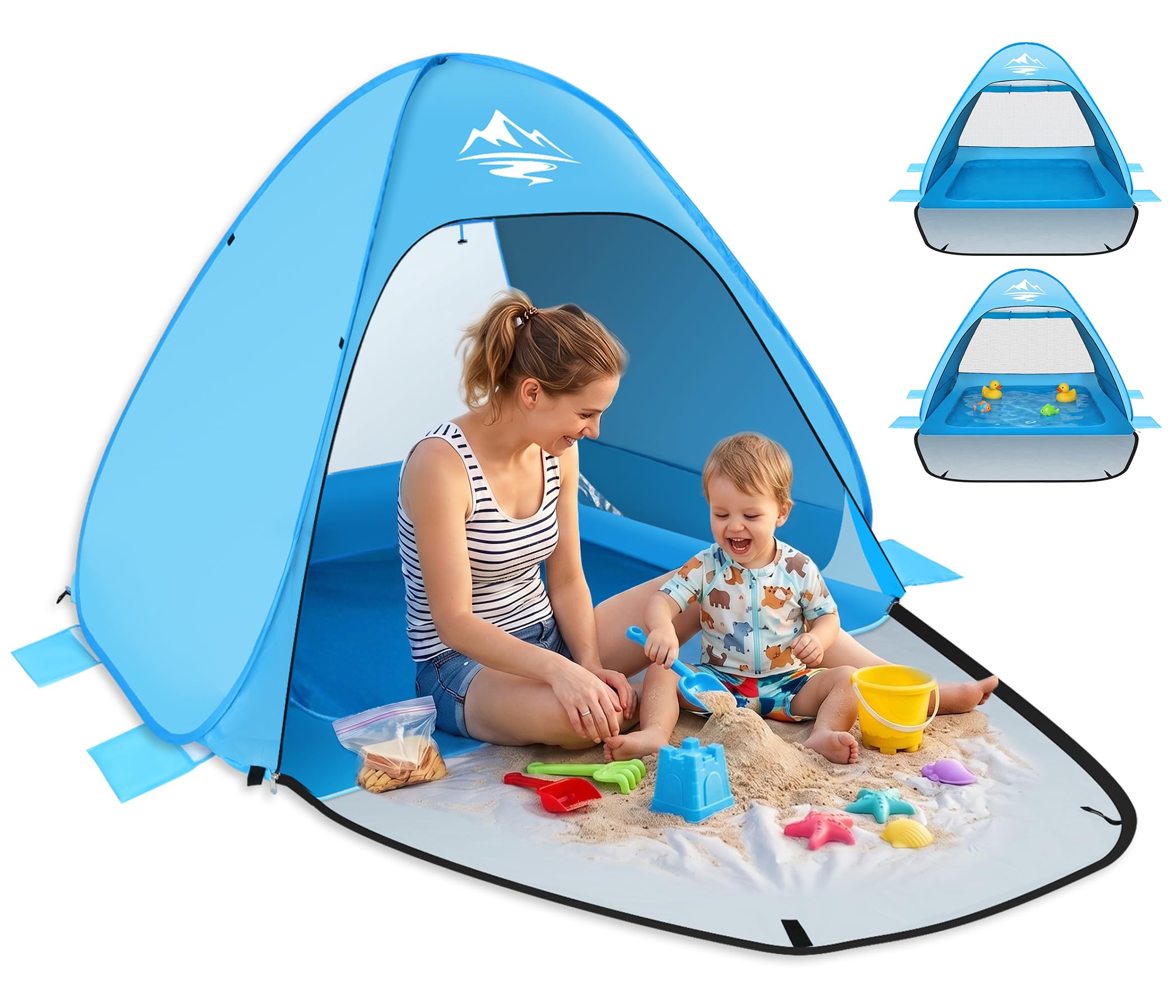 71nsey0oLKL._SY1800_.jpg MAXDONE Pop-Up Strandmuschel mit integriertem Pool – UV-Schutz 50+ für 2-3 Personen – Bild 1