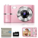 50MP Digitalkamera mit 1080P Video & 16X Zoom – Kompaktkamera für Kinder & Anfänger (Rosa)