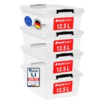 ATHLON TOOLS 4er-Set Aufbewahrungsboxen 12.5 L mit Deckel & Verschlussclips – Stapelbar