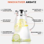 SUSTEAS 2 Liter Glaskrug mit Edelstahldeckel – Hitzebeständige Karaffe für Getränke – Bild 5