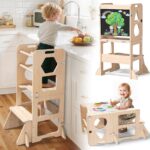 Woodure 3-in-1 Lernturm ab 1 Jahr – Klappbare Tritthocker mit Tafel für Küche