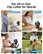 KIMMOO Clip-Ventilator Wiederaufladbar – 100 Stufen, 17h Akku & 360° Rotation – Bild 6