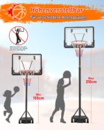 Basketballständer 155–210 cm höhenverstellbar – Bruchsichere Rückwand mit Rollen für Kinder – Bild 5