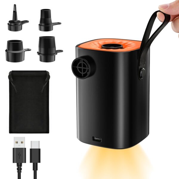 iFunSky Elektrische Luftpumpe 4000mAh – Akku-Pumpe mit LED für Luftmatratze & Camping