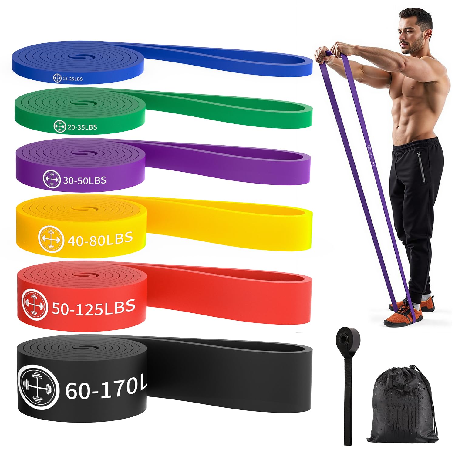 71p4TYauZ-L._SY1500_.jpg POWER GUIDANCE Widerstandsbänder Set 6er – Fitnessbänder mit Türanker & Tasche – Bild 1