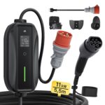 dé Mobile Wallbox 11kW 3-phasig mit 5,5m Typ-2-Kabel – Schnelles EV-Laden ohne Installation