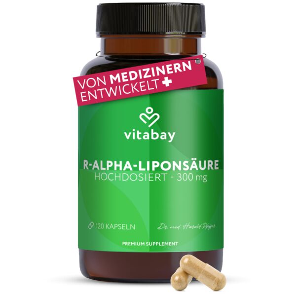 Vitabay R-Alpha-Liponsäure 300 mg – 120 Kapseln hochdosiert vegan – 4 Monate Vorrat