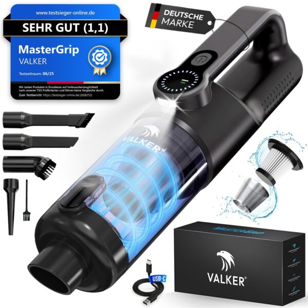 VALKER MasterGrip Handstaubsauger Akku – 19.000 PA Saugleistung & 30 Min Laufzeit