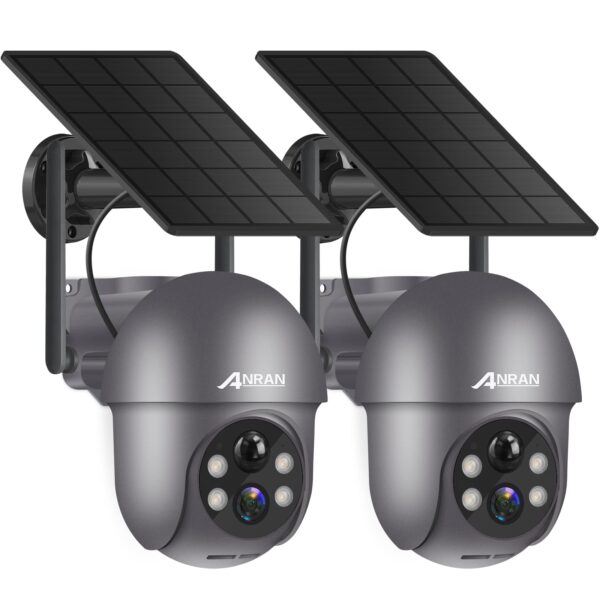 ANRAN 2K Solar Überwachungskamera Aussen – 360° PTZ, Farbnachtsicht & Alexa, 2er Set