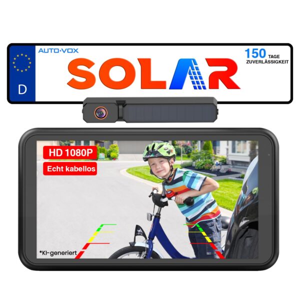 AUTO-VOX Solar Rückfahrkamera kabellos – 5" 1080P Monitor mit IP69K Wasserschutz