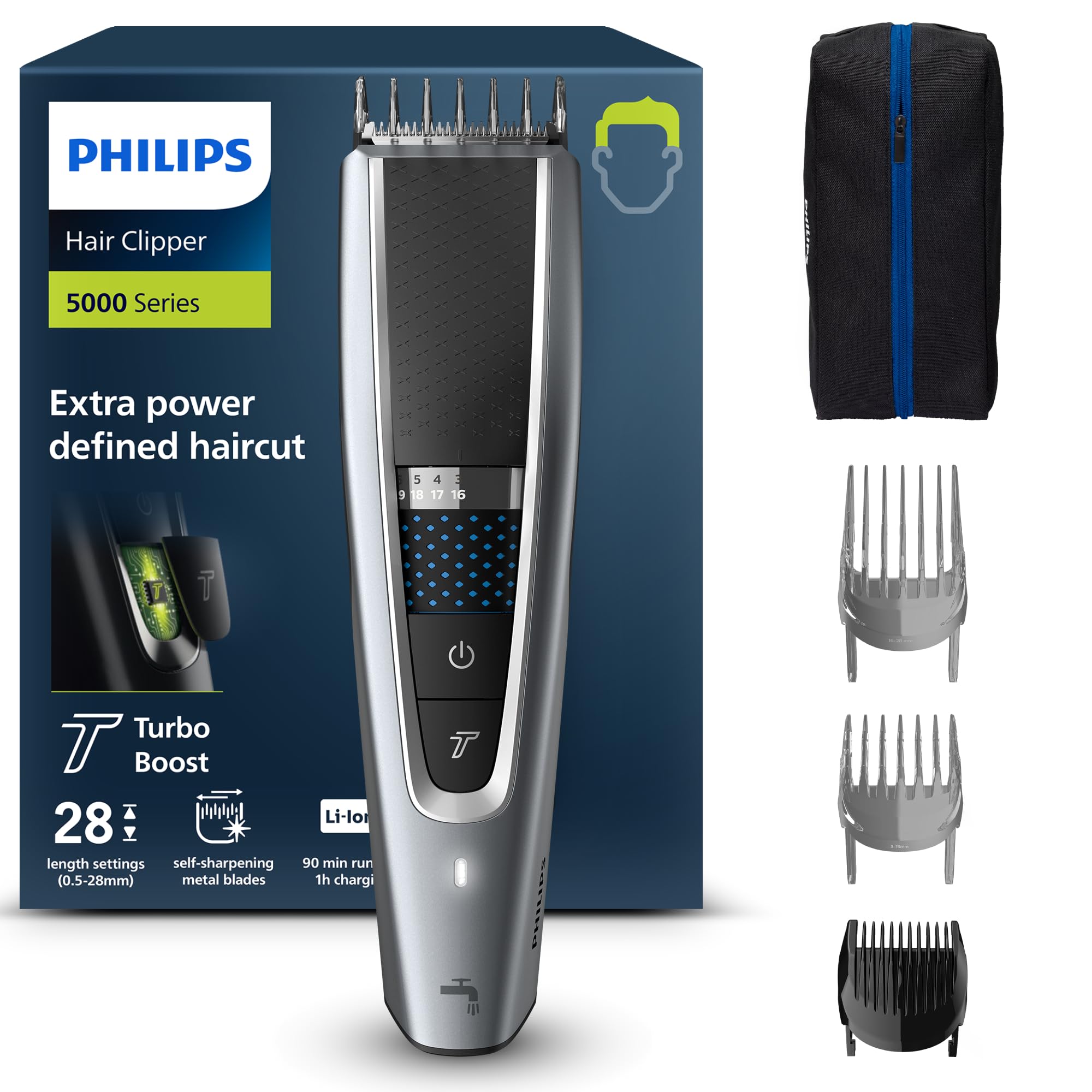 71piWHOKjLL._SY2000_.jpg Philips HC5630/15 Haarschneider Series 5000 mit 28 Längeneinstellungen & Turbo-Modus – Präziser Haarschnitt für Herren – Bild 1