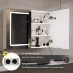 DICTAC Badezimmerspiegelschrank 80x60x16 cm – LED-Beleuchtung & Steckdose mit Sensortaste – Bild 6