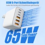 Essri 65W 6-Port USB-C Schnellladegerät – Multi-Adapter für iPhone, Samsung & Tablets – Bild 3