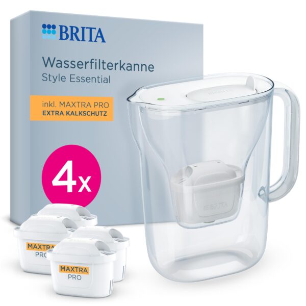 BRITA Style Essential Filterkanne 2,4l mit MAXTRA PRO Extra Kalkschutz – Weiß