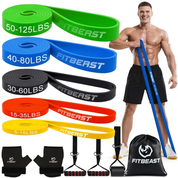 FitBeast Widerstandsband-Set mit 5 Stufen, Handschuhen & Türanker – Ganzkörpertraining