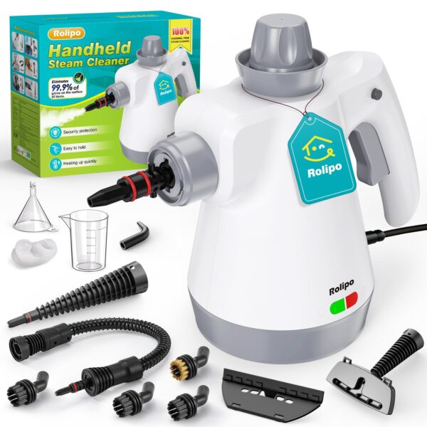 Rolipo Dampfreiniger 1050W mit 12-teiligem Zubehör – Chemiefreie Reinigung für Haushalt & Auto