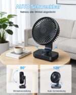 ArsMotin Akku-Tischventilator mit Oszillation – Leise 30 dB, 4500mAh, USB-C für Büro & Zuhause – Bild 4
