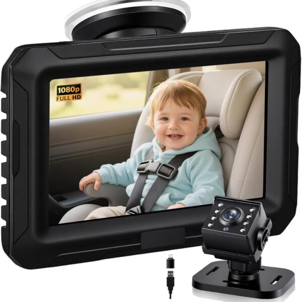 Zacro Baby Autospiegel 1080P HD mit Nachtsicht – Rückbank Monitor USB-C